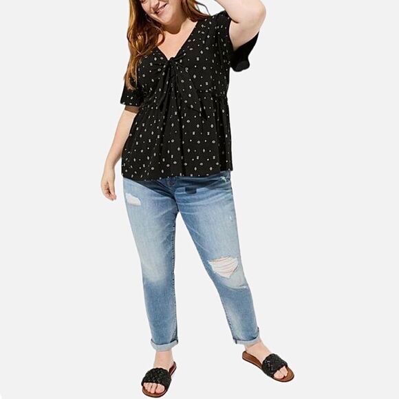 Torrid Black Babydoll Top Relaxed Tie Front Vintage Cotton Jersey Knit 3X - Picture 4 of 15